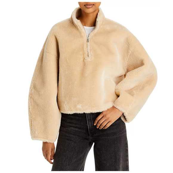 Frame Faux Fur Popover Jacket Taupe Size M 200005